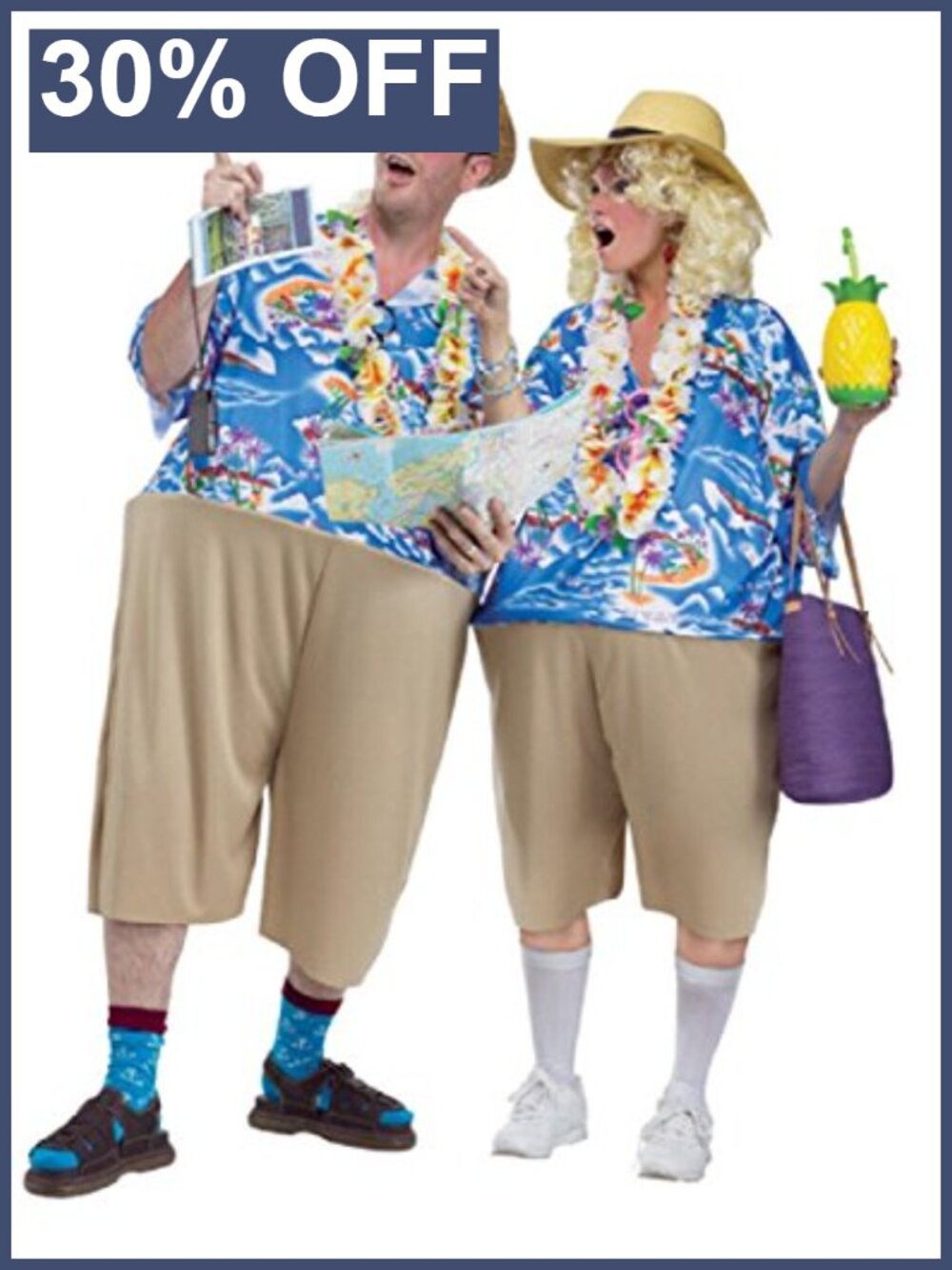 Adult Tacky Tourist Halloween Costume Jumpsuit Hoop Waist